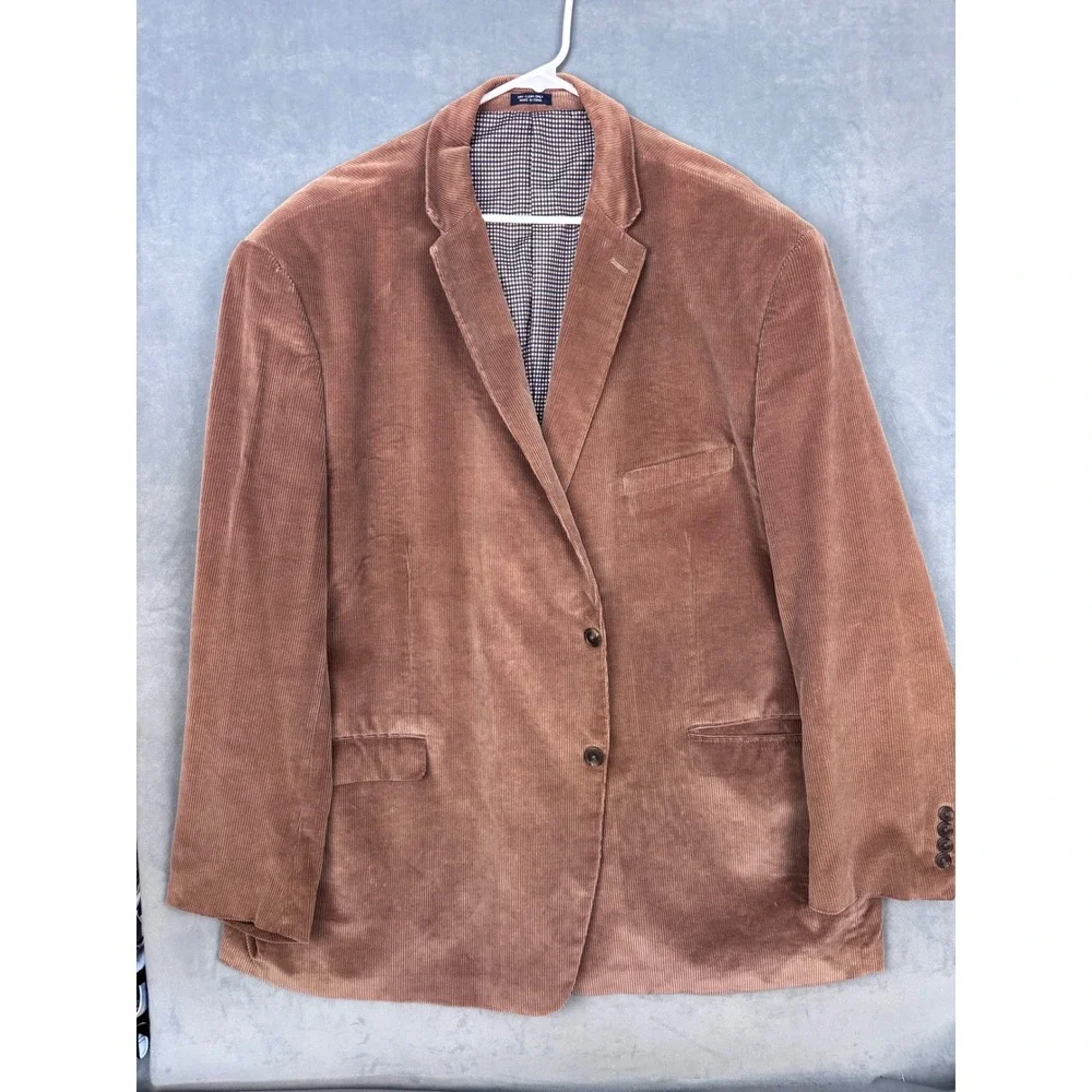 Saddlebred Mens Corduroy Blazer Tan Brown Sport Coat 56R Cotton 2-Button Lined